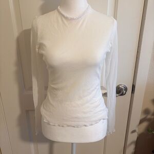 Sweet Pea Sheer White Long Sleeve Top